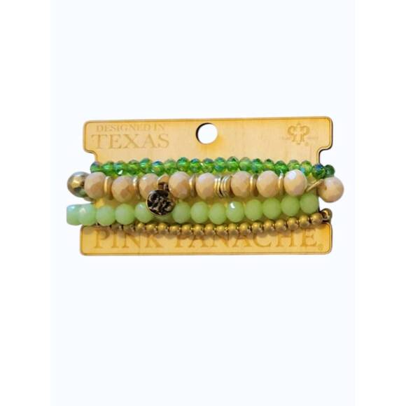 PINK PANACHE Jewelry - NEW PINK PANACHE women's stretch stack bracelet set in green/taupe/gold beaded